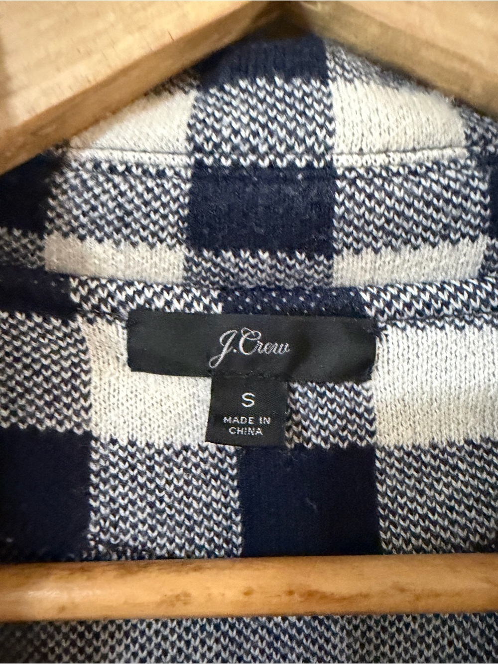 J. Crew | Sophie Gingham Navy Blue & White Merino Wool Blend Open Front Cardigan - Picture 3 of 10